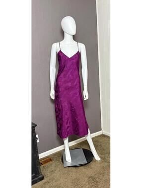 1990's Paisley Satin Jacquard Slip Dress Nightgown Merlot Plum L/XL